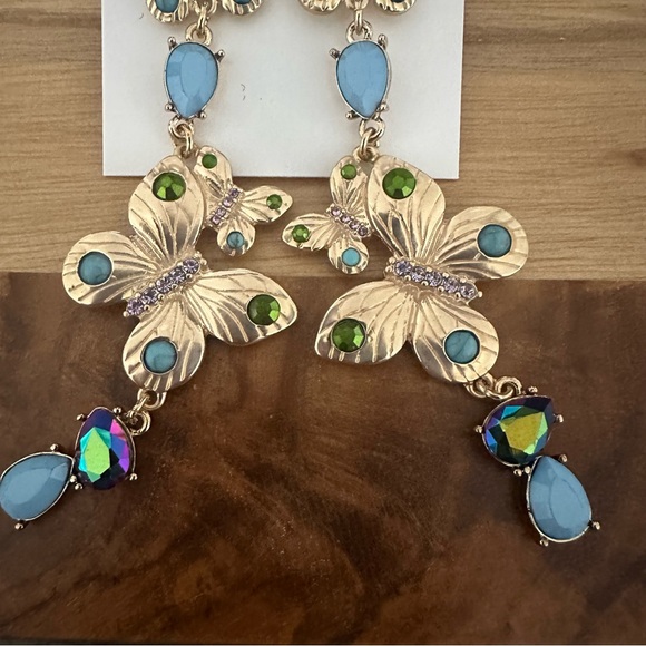 Betsey Johnson Women's Butterfly Linear Earrings Multi One Size - Picture 2 of 5